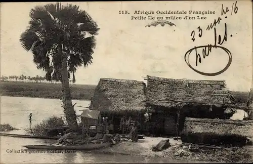 Ak Französisch-Westafrika, kleine Insel mitten in einem See