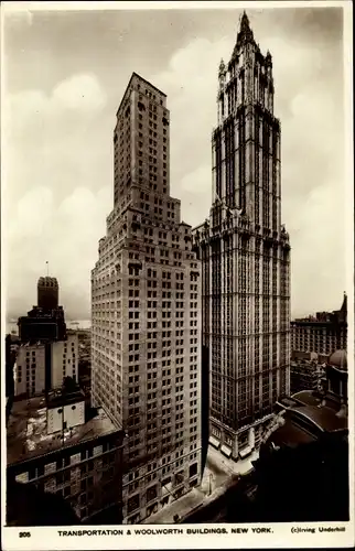Ak New York USA, Transport- und Woolworth-Gebäude