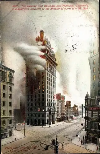 Ak San Francisco Kalifornien USA, das brennende Call-Gebäude