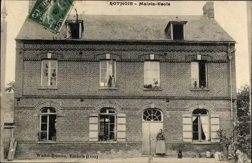 Ak Rothois Oise, Mairie Ecole