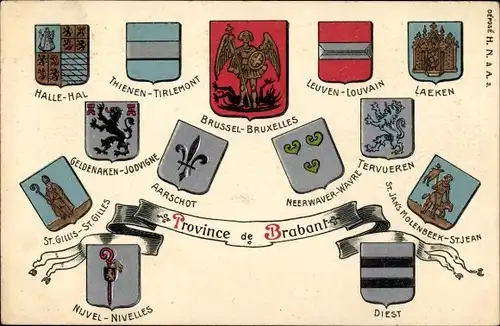 Präge Wappen Litho Brabant Belgien, Laeken, Tervueren, Diest, Aarschot