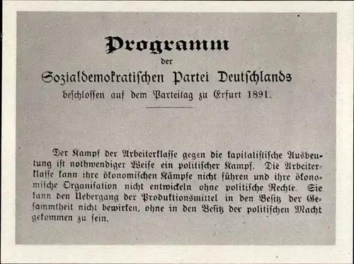 Sammelbild Geschichte der deutschen Arbeiterbewegung Teil II Bild 29,Programm der SPD,Parteitag 1891