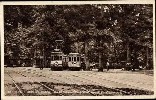 Ak Haarlem Nordholland Niederlande, Haarlemmerhout, Begin en Eindpunt Tram Haarlem-Heemstede