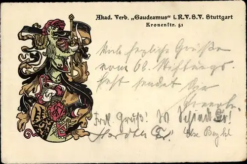 Studentika Ak Stuttgart, Akademische Verbindung Gaudeamus i. R. V. S. V., Kronenstraße 51, Wappen