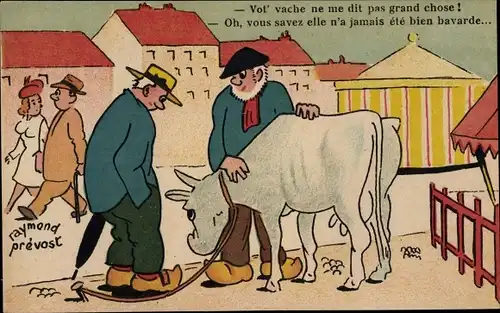 Künstler Ak Prevost, Raymond, Bauer will Kuh verkaufen