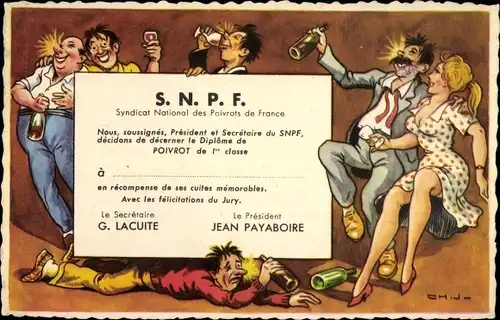 Künstler Ak SNPF, Nationaler Verband der französischen Trinker