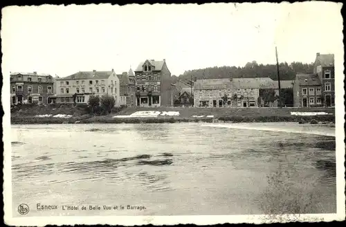 Ak Esneux Wallonie Lüttich, Das Hotel de Belle Vue und der Staudamm