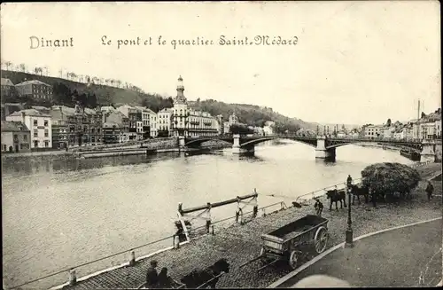 Ak Dinant Wallonie Namur, Die Brücke und das Viertel Saint Médard