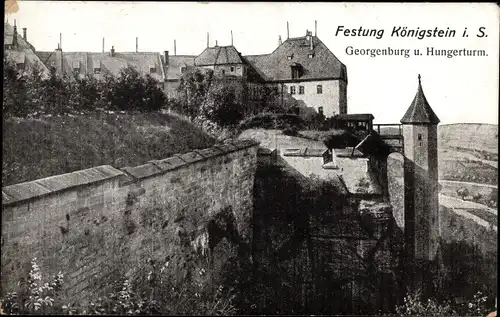 Ak Königstein an der Elbe Sächsische Schweiz, Festung Königstein, Georgenburg und Hungerturm