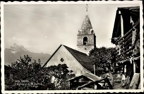 Ak Gryon Kanton Waadt, Eglise et la Dent du Midi