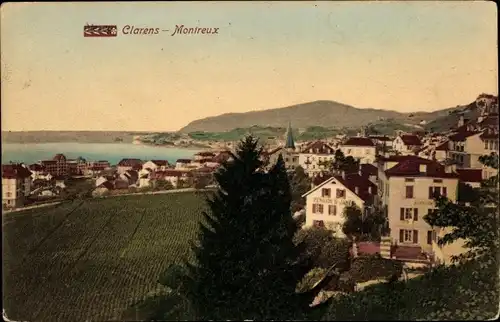 Ak Clarens Montreux Kt. Waadt, Totalansicht der Stadt, Pension St. James