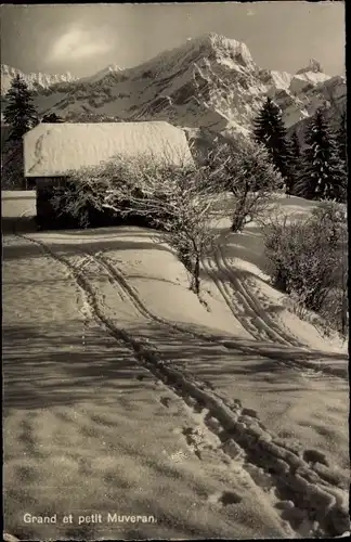 Ak Villars sur Ollon Kt. Waadt, Grand et petit Muveran, Wintermotiv