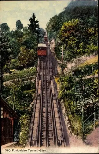 Ak Glion Montreux Kanton Waadt, Chemin de Fer de Territet Glion, Funiculaire, Standseilbahn