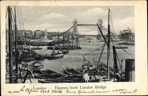 Ak London City England, Thames from London Bridge
