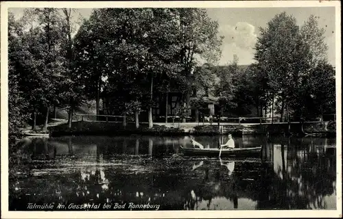 Ak Gessental Ronneburg, Blick auf die Talmühle, Ruderboot