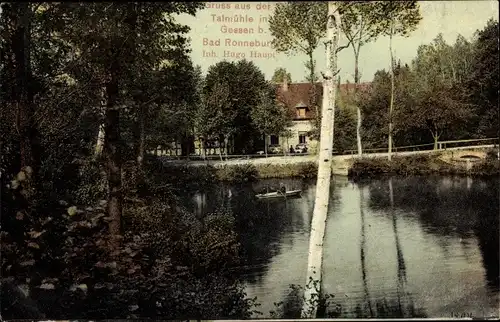 Ak Gessental Ronneburg, Blick auf die Talmühle, Ruderboot
