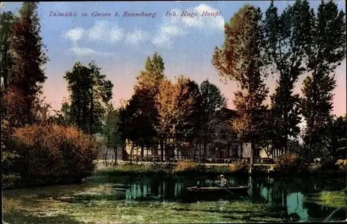 Ak Gessental Ronneburg, Blick auf die Talmühle, Ruderboot