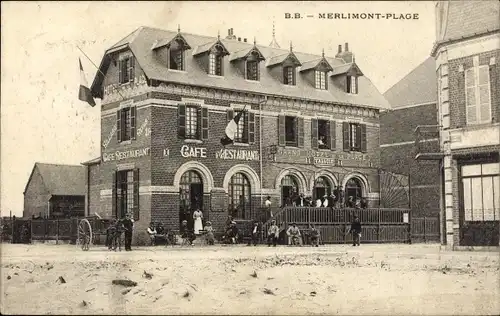Ak Merlimont Pas de Calais, Plage, Cafe-Restaurant