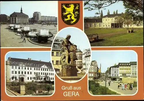 Ak Gera in Thüringen, Simsonbrunnen, Markt, Kunstgalerie, Ferbersches Haus, Blick zur Sorge