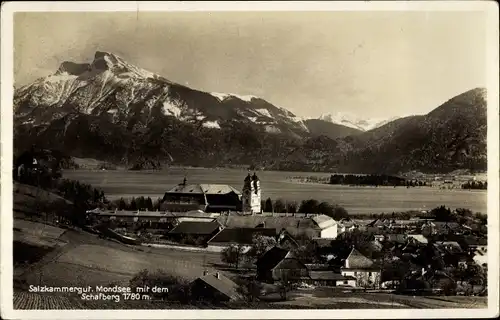 Ak Mondsee Salzkammergut in Oberösterreich, Totalansicht mit Schafberg