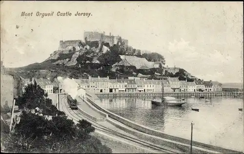 Ak Gorey Saint Martin Jersey Kanalinseln, Schloss Mont Orgueil, Lokomotive
