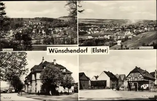 Ak Wünschendorf an der Elster, Teilansicht, Gesamtansicht, Bahnhof, Wendenplatz