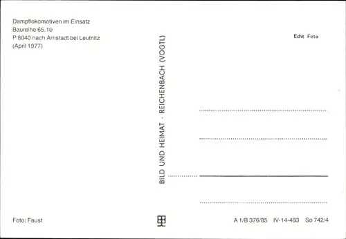 Ak Leutnitz Rottenbach Königsee in Thüringen, Dampflokomotive Baureihe 65.10, P8040 nach Arnstadt