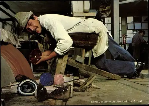 Ak Idar Oberstein an der Nahe, Weiherschleife, Schmucksteinschleifer bei der Arbeit