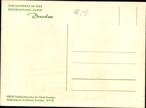 Künstler Ak Dietzel, A., Dresden Altstadt, Andenken an eine Stadtrundfahrt, Bus
