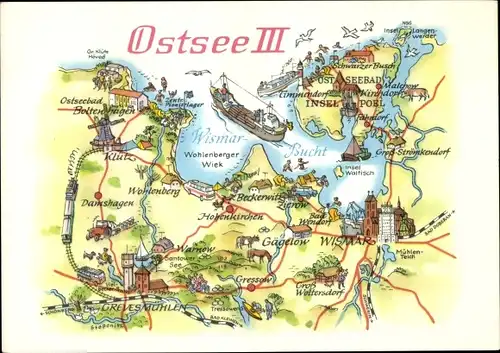 Landkarten Ak Ostsee, Boltenhagen, Grevesmühlen, Wismar, Insel Poel
