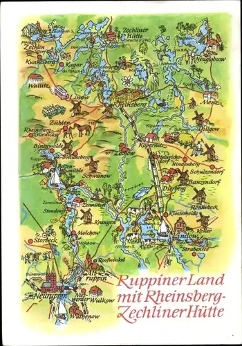 Landkarten Ak Neuruppin in Brandenburg, Ruppiner Land mit Rheinsberg, Zechliner Hütte