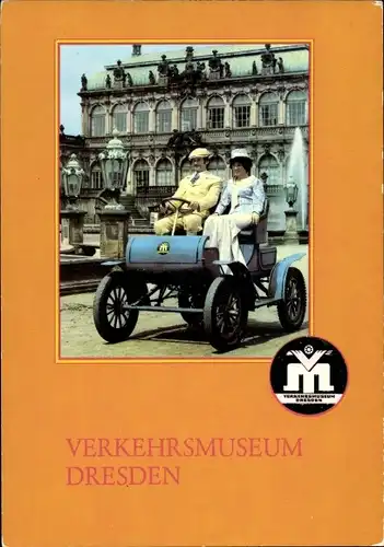 Ak Dresden Altstadt, Verkehrsmuseum, hist. Straßenfahrzeug Excelsior (Zürich) Baujahr 1904