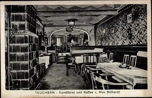 Ak Teuchern im Burgenlandkreis, Cafe, Inh. M. Billhardt, Innenansicht, Konditorei