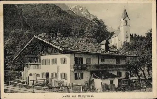 Ak Obergrainau Grainau in Oberbayern, Partie mit Kirche