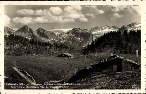 Ak Berchtesgaden Oberbayern, Gotzenalm mit Blick gegen Großes und Kleines Teufelshorn, Hochkönig