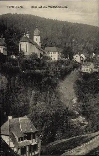 Ak Triberg im Schwarzwald, Blick auf den Ort mit Wallfahrtskirche