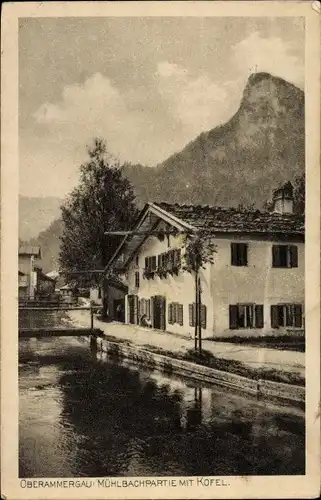 Ak Oberammergau in Oberbayern, Mühlbachpartie mit Kofel