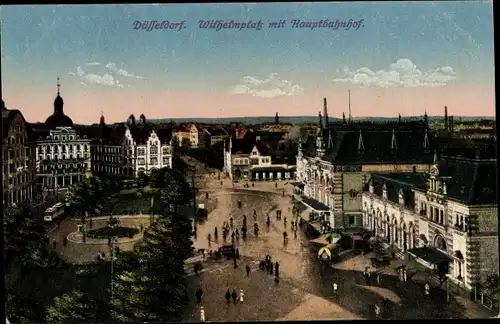 Ak Düsseldorf am Rhein, Wilhelmplatz mit Hauptbahnhof, Panorama