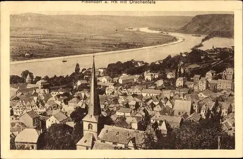 Ak Rhöndorf Bad Honnef am Rhein, Panorama mit Drachenfels