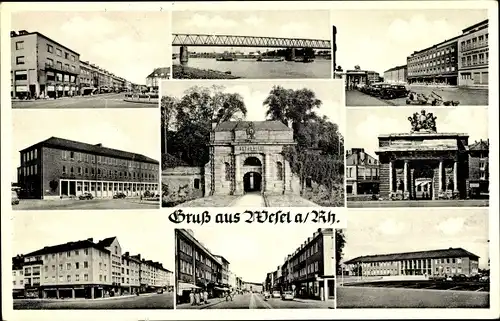 Ak Wesel am Niederrhein, Tor, Brücke, Straßenansichten