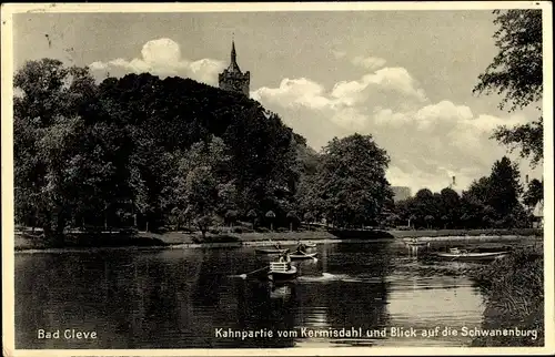 Ak Bad Cleve Kleve am Niederrhein, Kahnpartie vom Kermisdahl, Schwanenburg