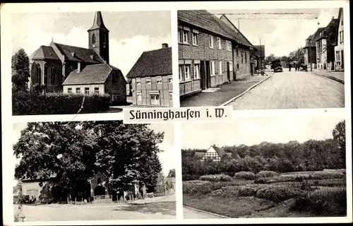 Ak Sünninghausen Oelde im Münsterland, Kirche, Dorfstraße, Platz, Feld