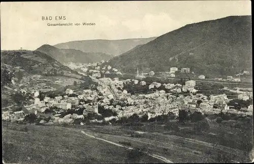 Ak Bad Ems an der Lahn, Gesamtansicht von Westen