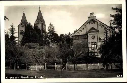 Ak Arenberg Koblenz am Rhein, Kirche mit Pfarrhaus