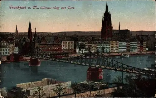 Ak Frankfurt am Main, Eiserner Steg mit Dom, Brücke