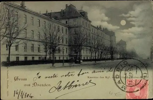 Mondschein Ak Dresden Altstadt, Kaserne bei Nacht