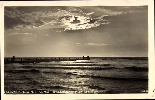 Ak Ostseebad Pommern, Abendstimmung an der Mole