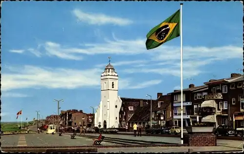 Ak Katwijk aan Zee Südholland Niederlande, Boulevard, Oude Kerk, Flagge