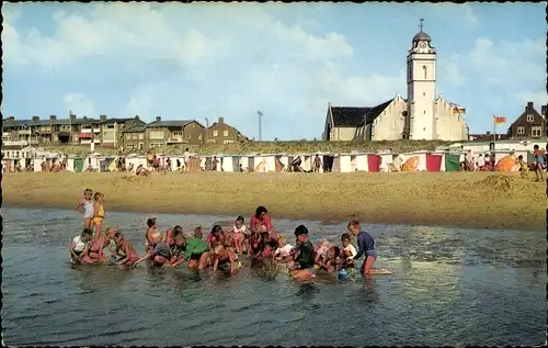 Ak Katwijk aan Zee Südholland Niederlande, Oude Kerk met Strandgezicht