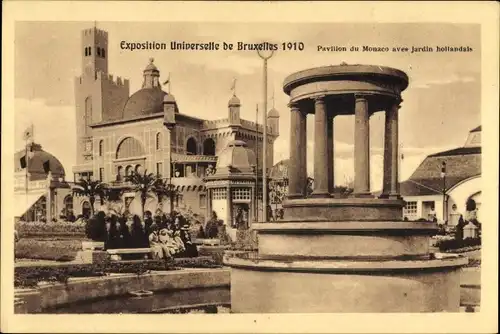 Ak Bruxelles Brüssel, Weltausstellung 1910, Pavillon du Monaco mit holländischem Garten